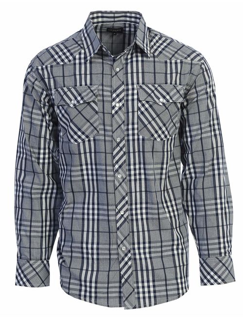 Gioberti Men's Western Plaid  Pearl Snap on Long Sleeve Shirt