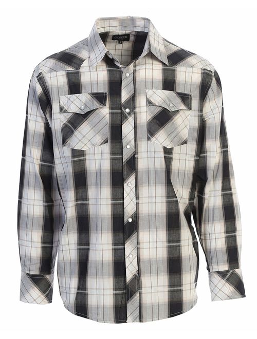 Gioberti Men's Western Plaid  Pearl Snap on Long Sleeve Shirt