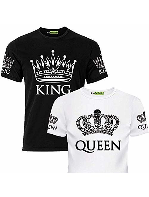 King and Queen Matching Short Sleeve Crew Neck T-Shirts for Couples