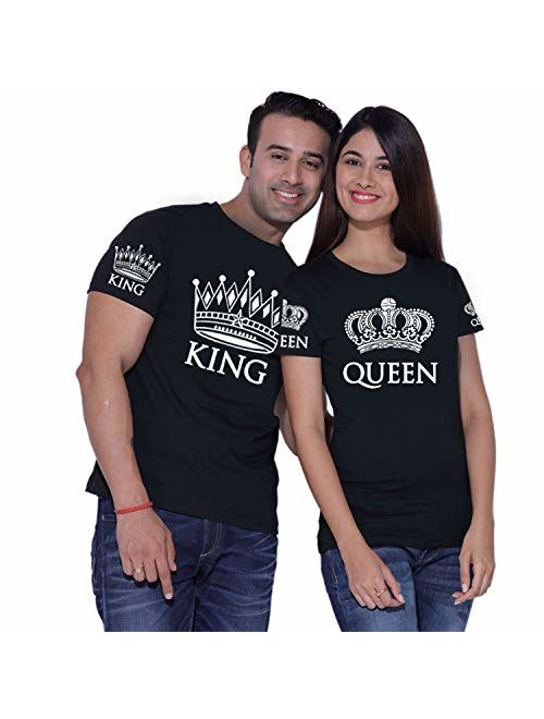 King and Queen Matching Short Sleeve Crew Neck T-Shirts for Couples