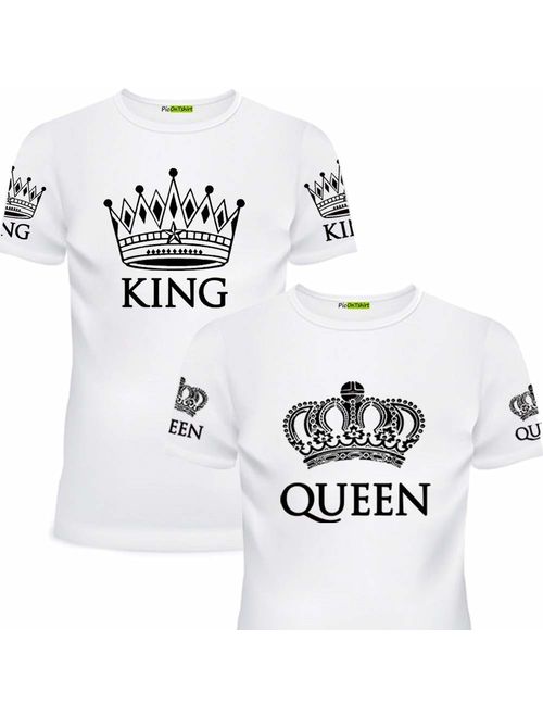 King and Queen Matching Short Sleeve Crew Neck T-Shirts for Couples