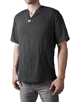 LOFBAZ Men's T-Shirt 100% Cotton Beach Hippie Shirt V-Neck Yoga Tunic Top