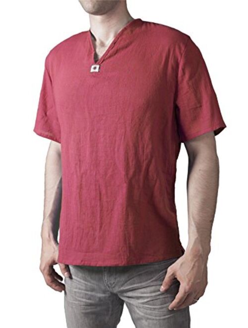 LOFBAZ Men's T-Shirt 100% Cotton Beach Hippie Shirt V-Neck Yoga Tunic Top