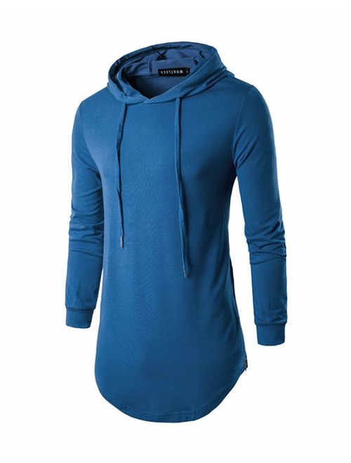 Defal Mens Hipster Long Sleeve Side Zipper Hooded Shirt Pullover Sweatshirt