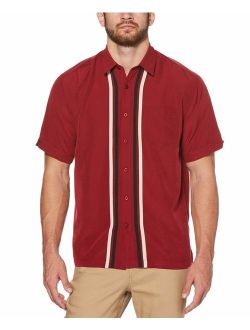 Men's Short Sleeve Tri-Color Panel Woven Button-Down Shirt W/Pocket