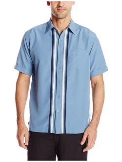 Men's Short Sleeve Tri-Color Panel Woven Button-Down Shirt W/Pocket