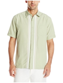 Men's Short Sleeve Tri-Color Panel Woven Button-Down Shirt W/Pocket