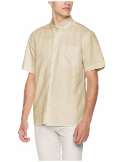 Isle Bay Linens Men's Standard Fit Short Sleeve Linen Cotton Button-Down Shirt