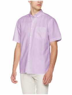 Isle Bay Linens Men's Standard Fit Short Sleeve Linen Cotton Button-Down Shirt