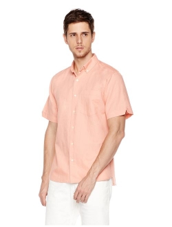 Isle Bay Linens Men's Standard Fit Short Sleeve Linen Cotton Button-Down Shirt