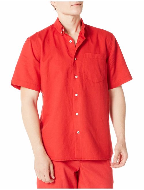 Isle Bay Linens Men's Standard Fit Short Sleeve Linen Cotton Button-Down Shirt