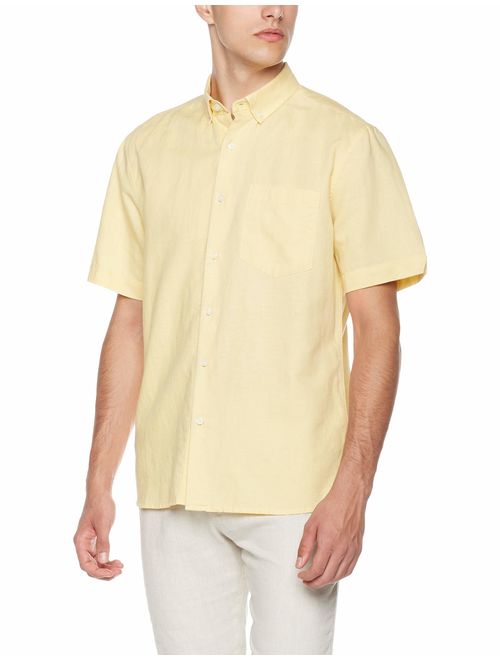 Isle Bay Linens Men's Standard Fit Short Sleeve Linen Cotton Button-Down Shirt