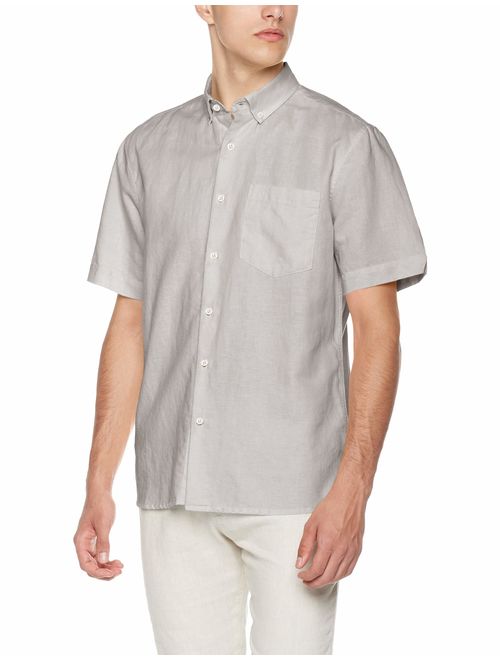 Isle Bay Linens Men's Standard Fit Short Sleeve Linen Cotton Button-Down Shirt