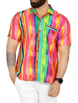 HAPPY BAY Men's Relaxed Beach Button Down Short Sleeve Hawaiian Shirt 3D Printed