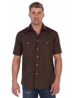 Mens Casual Western Solid Short Sleeve Pearl Snaps Shirt