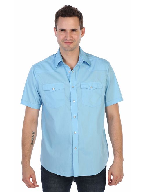 Gioberti Mens Casual Western Solid Short Sleeve Pearl Snaps Shirt