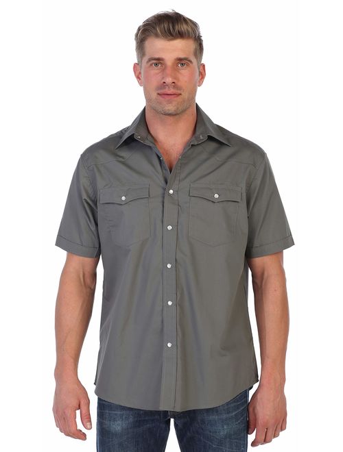 Gioberti Mens Casual Western Solid Short Sleeve Pearl Snaps Shirt