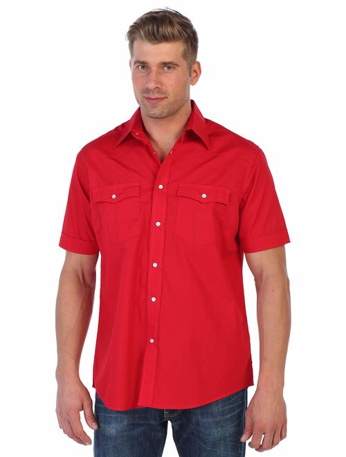 Gioberti Mens Casual Western Solid Short Sleeve Pearl Snaps Shirt