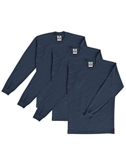 Men's 3-Pack Heavyweight Cotton Long Sleeve Crew Neck T-Shirt