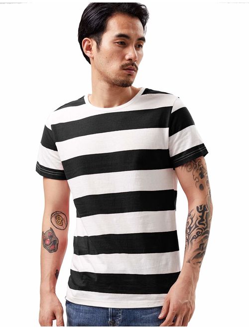 Zbrandy Wide Striped T Shirt for Men Sailor Tee Red White Black Navy Stripes Top Basic