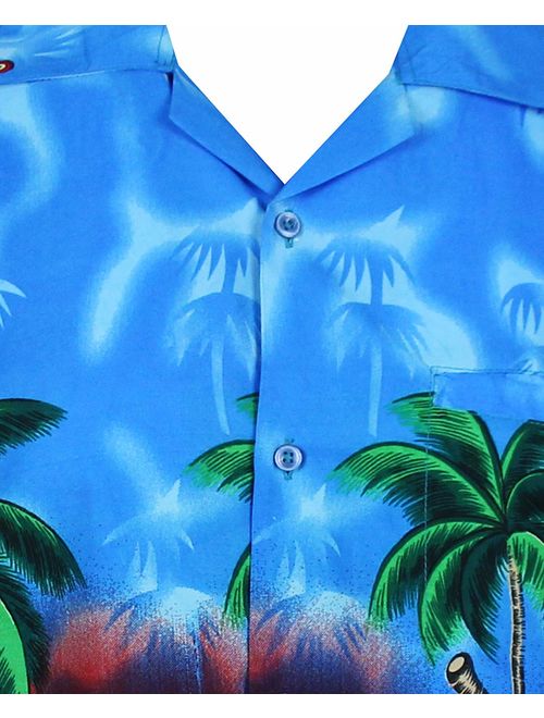 Funky Hawaiian Shirt Men Shortsleeve Frontpocket Hawaiian-Print Parrot Flowers