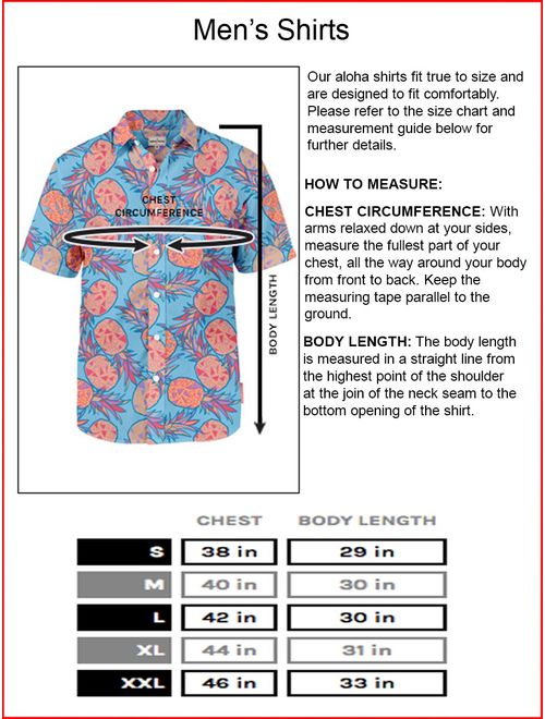 Men's Tropical Aloha Hawaiian Shirts - Summer Light Weight Button Down Shirts