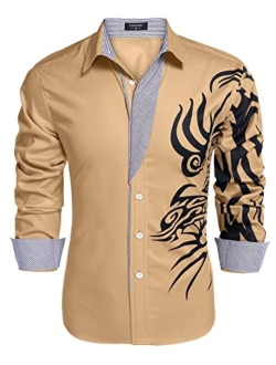 Men's Print Button Down Dress Shirt Fashion Long Sleeve Casual Shirts