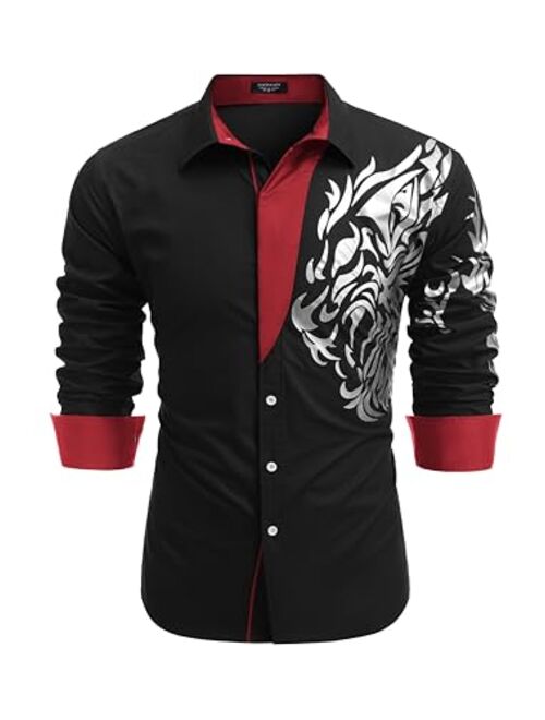 COOFANDY Men's Print Button Down Dress Shirt Fashion Long Sleeve Casual Shirts