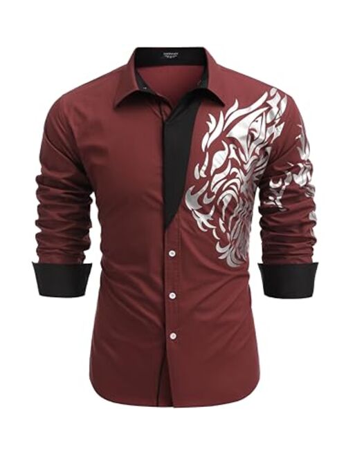 COOFANDY Men's Print Button Down Dress Shirt Fashion Long Sleeve Casual Shirts