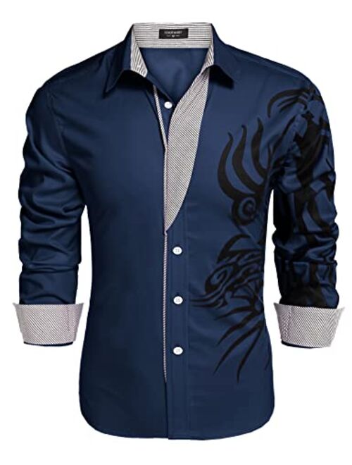 COOFANDY Men's Print Button Down Dress Shirt Fashion Long Sleeve Casual Shirts