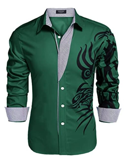 COOFANDY Men's Print Button Down Dress Shirt Fashion Long Sleeve Casual Shirts