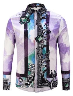 PIZOFF Mens Long Sleeve Luxury Design Print Dress Shirt