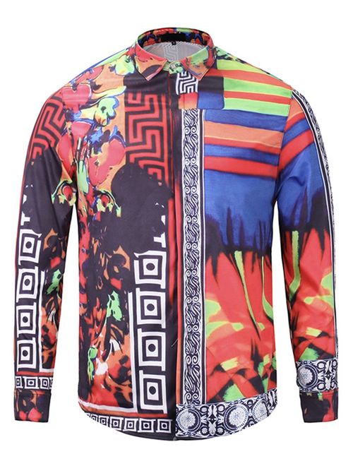 PIZOFF Mens Long Sleeve Luxury Design Print Dress Shirt