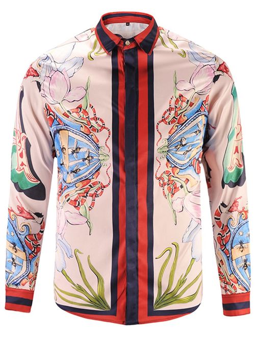 PIZOFF Mens Long Sleeve Luxury Design Print Dress Shirt