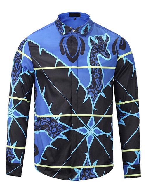 PIZOFF Mens Long Sleeve Luxury Design Print Dress Shirt