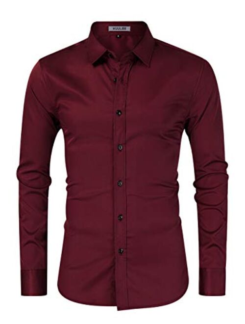 Kuulee Mens Dress Shirt Button Down Shirts Casual Slim Fit Bamboo Fiber Elastic Office Wedding Working Shirt