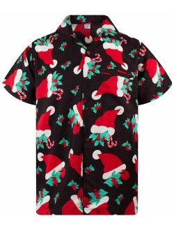 V.H.O Funky Hawaiian Shirt Men Short-Sleeve Front-Pocket Christmas Designs