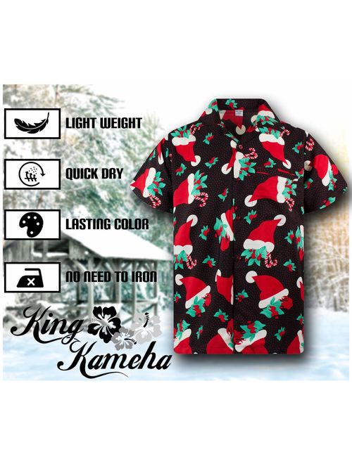 V.H.O Funky Hawaiian Shirt Men Short-Sleeve Front-Pocket Christmas Designs