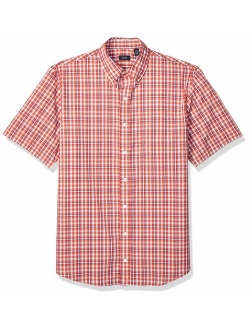 Arrow Men's Big and Tall Hamilton Poplins Short Sleeve Button Down Plaid Shirt