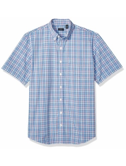 Arrow Men's Big and Tall Hamilton Poplins Short Sleeve Button Down Plaid Shirt