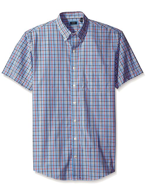 Arrow Men's Big and Tall Hamilton Poplins Short Sleeve Button Down Plaid Shirt