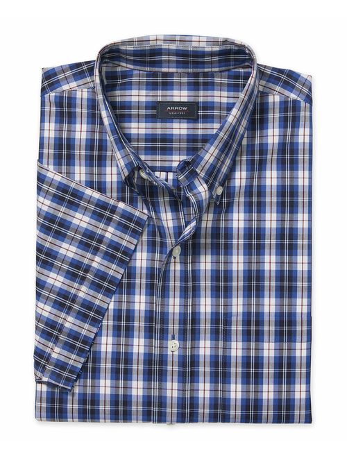 Arrow Men's Big and Tall Hamilton Poplins Short Sleeve Button Down Plaid Shirt