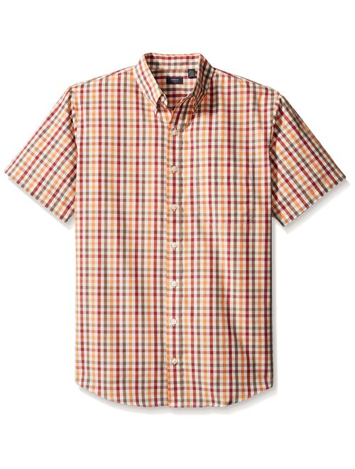 Arrow Men's Big and Tall Hamilton Poplins Short Sleeve Button Down Plaid Shirt