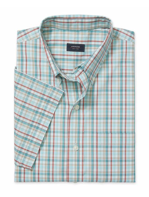 Arrow Men's Big and Tall Hamilton Poplins Short Sleeve Button Down Plaid Shirt