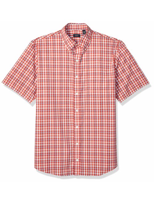 Arrow Men's Big and Tall Hamilton Poplins Short Sleeve Button Down Plaid Shirt