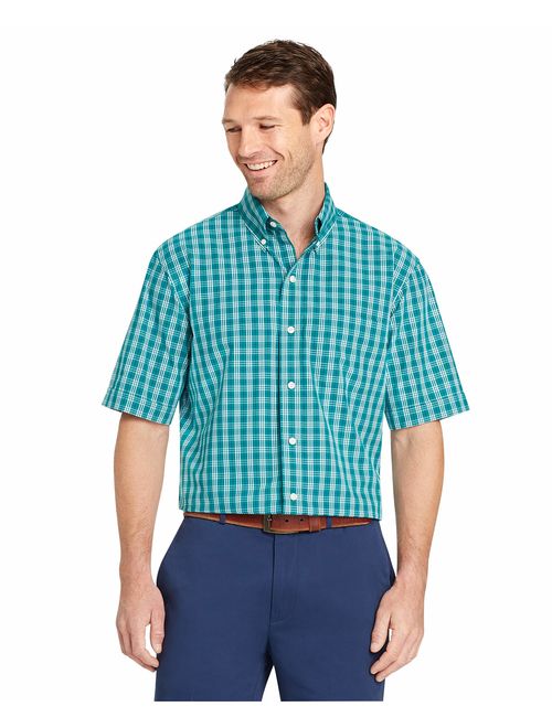 Arrow Men's Big and Tall Hamilton Poplins Short Sleeve Button Down Plaid Shirt