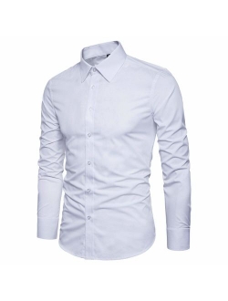 LOCALMODE Men's Regular Fit Cotton Easy Care Business Shirt Casual Solid Long Sleeve Button Down Dress Shirts