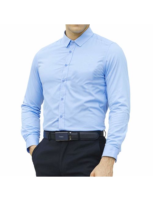 LOCALMODE Men's Regular Fit Cotton Easy Care Business Shirt Casual Solid Long Sleeve Button Down Dress Shirts