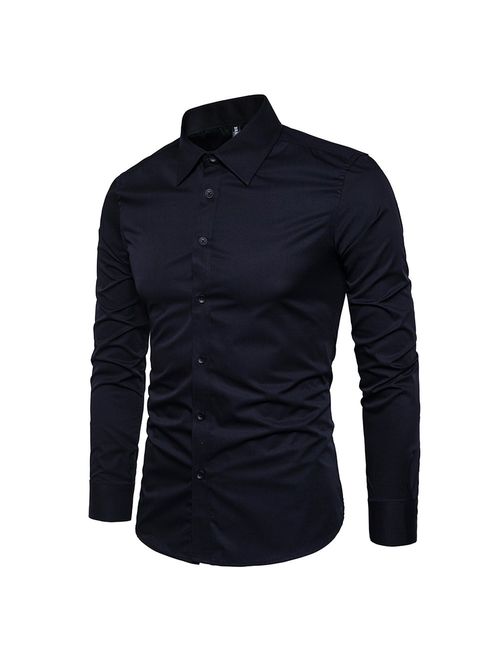 LOCALMODE Men's Regular Fit Cotton Easy Care Business Shirt Casual Solid Long Sleeve Button Down Dress Shirts