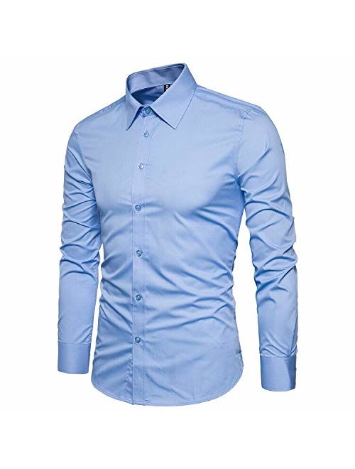 LOCALMODE Men's Regular Fit Cotton Easy Care Business Shirt Casual Solid Long Sleeve Button Down Dress Shirts